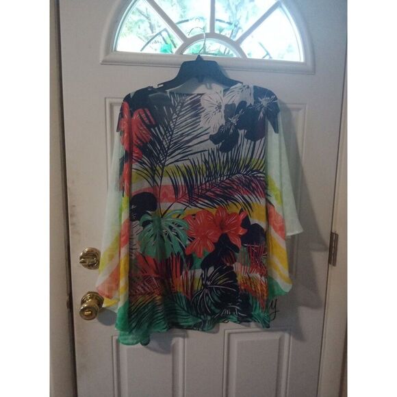 2X Ruby Rd Top Braziliant Sheer Tropical Floral Poncho & Navy Blue Tank Top NWT - Picture 7 of 8